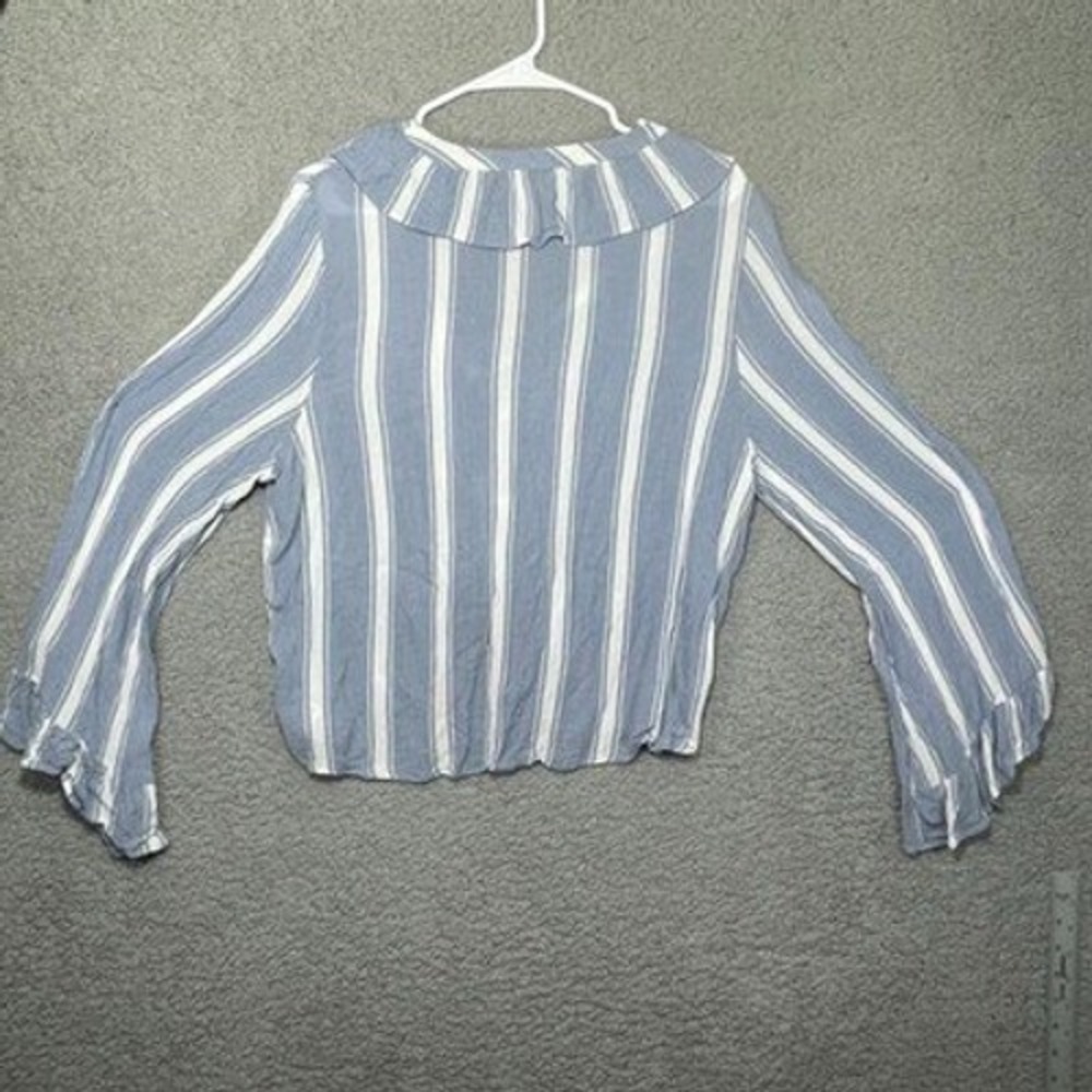 American Eagle Outfitters Top Womens XL Blue‎ White Striped Lace Up Ruffle 0462 - Picture 8 of 16
